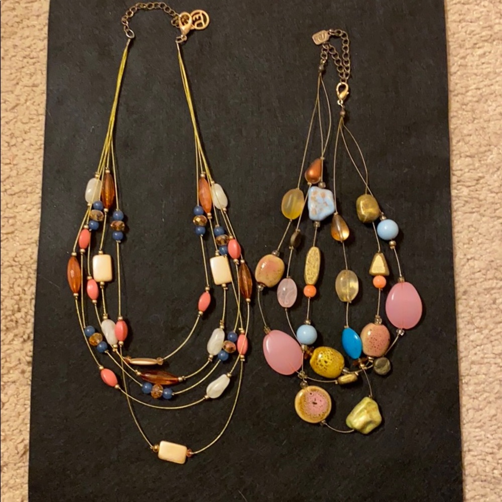 Lot of 2 Multistrand Layered Beaded Necklaces EUC